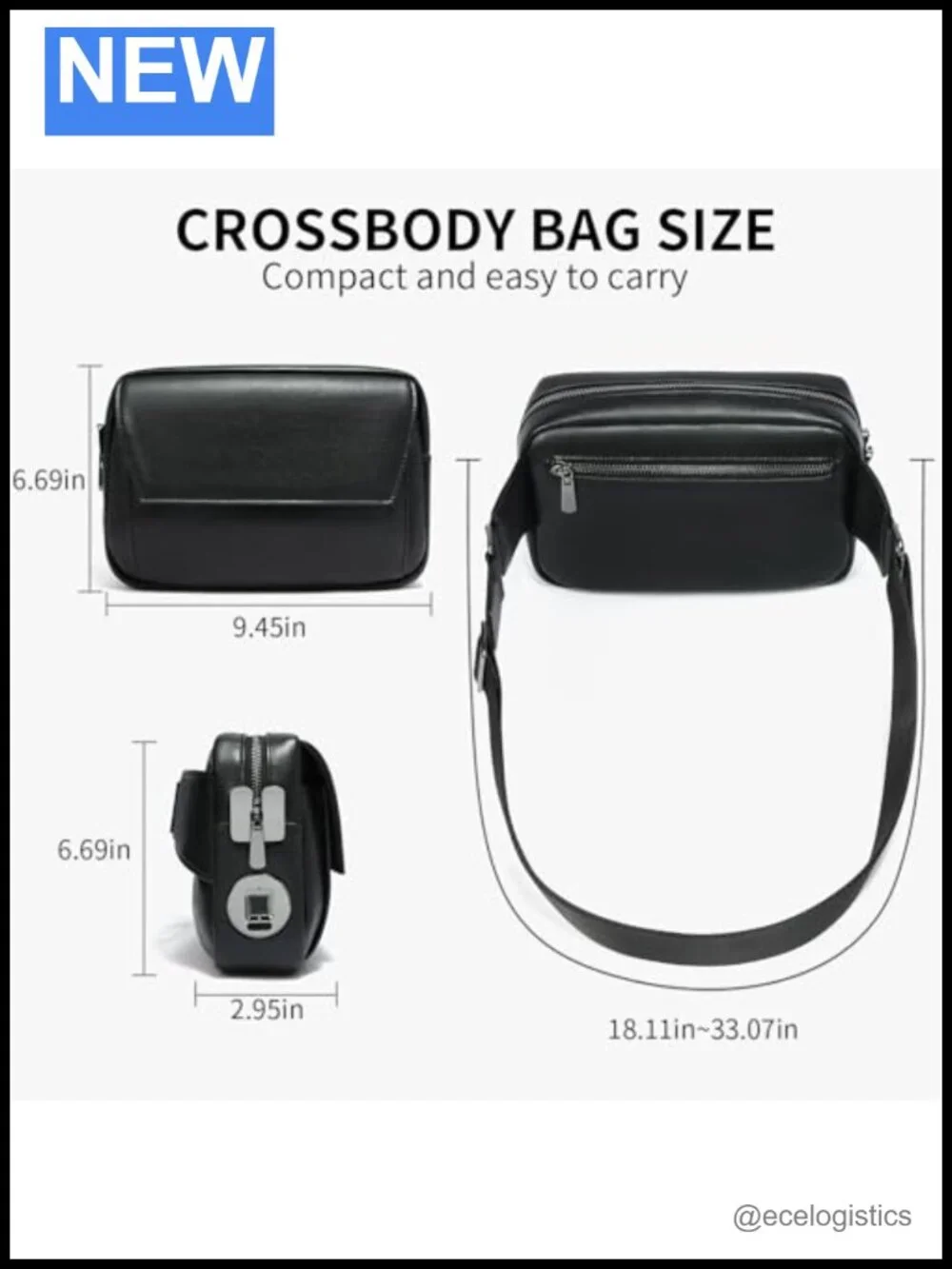 Anti-Theft Crossbody Bag with Fingerprint Lock, Leather Travel Sling